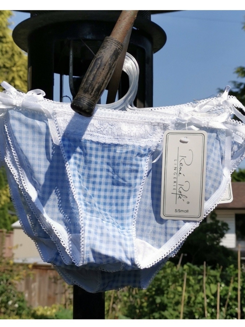 Rene Rofe Light Blue and White Gingham Bikini Brief